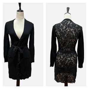 White House Black Market black lace cardigan with belt